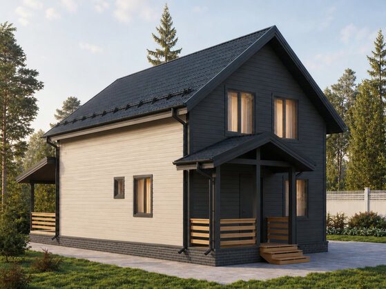 Каркасный дом 9×6 с мансардой «Орех»