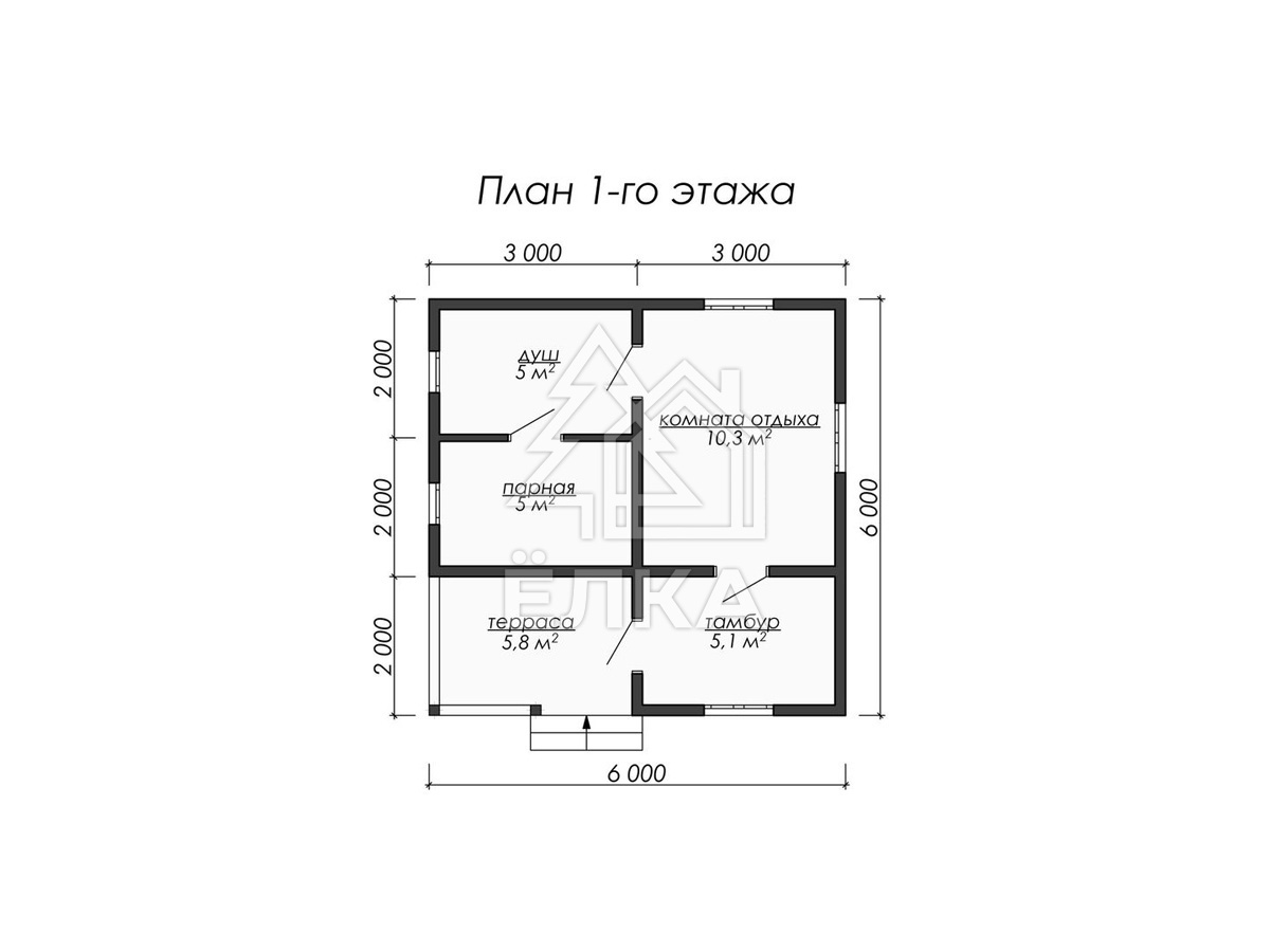 Зять - каркасная баня 6х6 - планировка 1 этажа