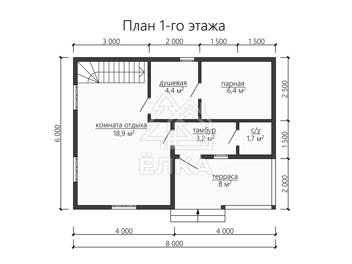 Щука - каркасная баня 8х6 - планировка 1 этажа