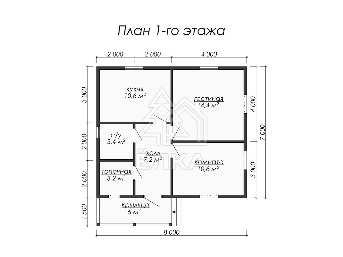 Акация - каркасный дом 8х7 - планировка 1 этажа
