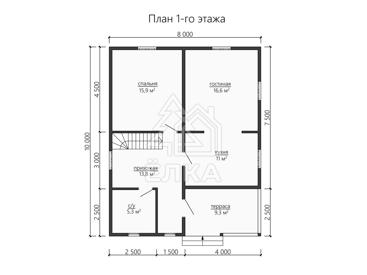 Сясь - каркасный дом 10х8 - планировка 1 этажа