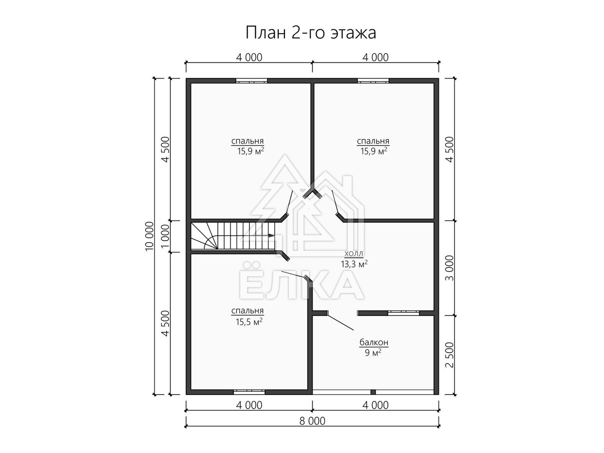 Сясь - каркасный дом 10х8 - планировка 2 этажа