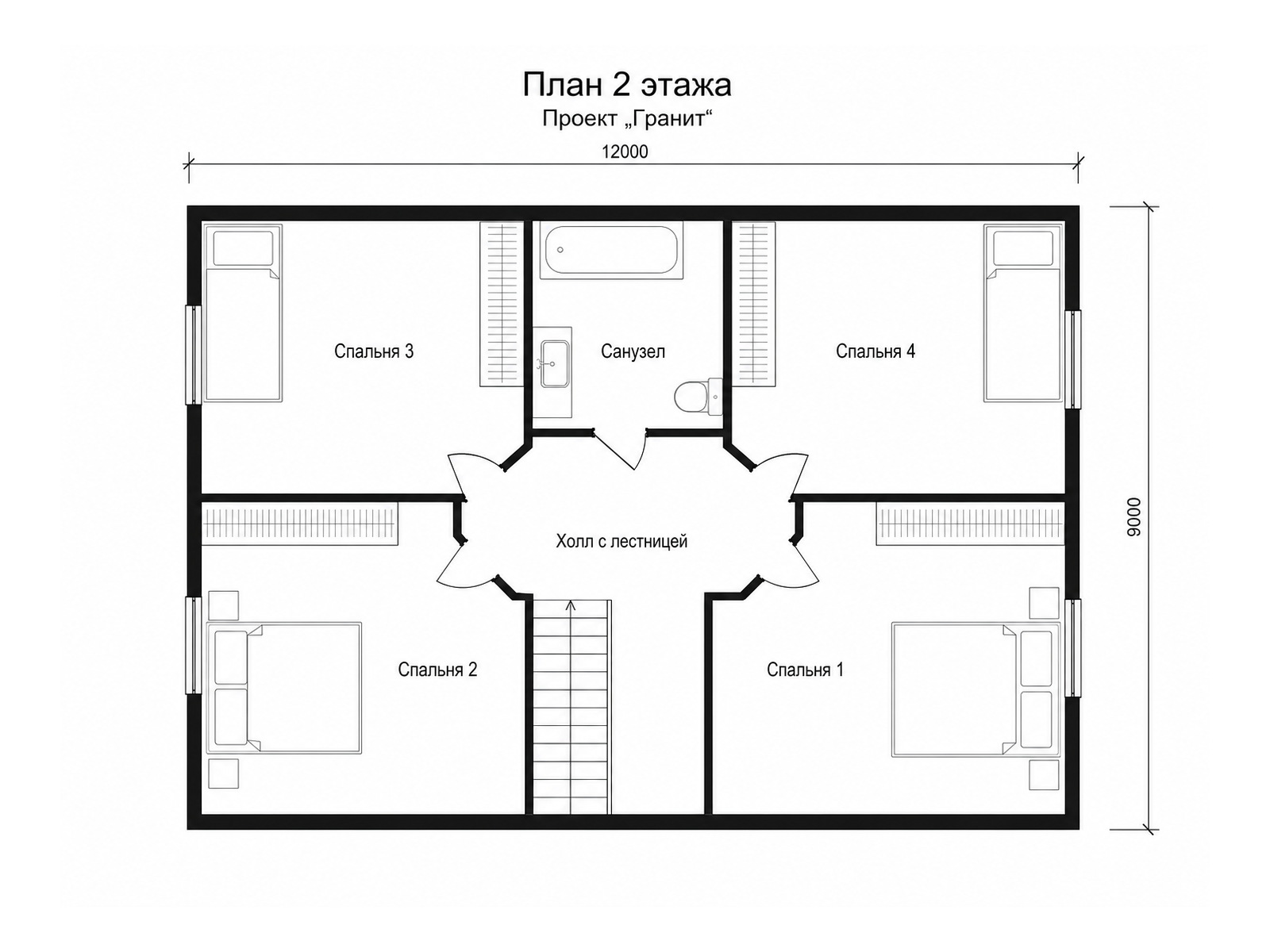 Гранит — каркасный дом, планировка 2 этажа