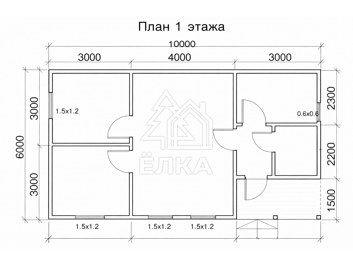 Подосиновик - каркасный дом 10х6 - планировка 1 этажа
