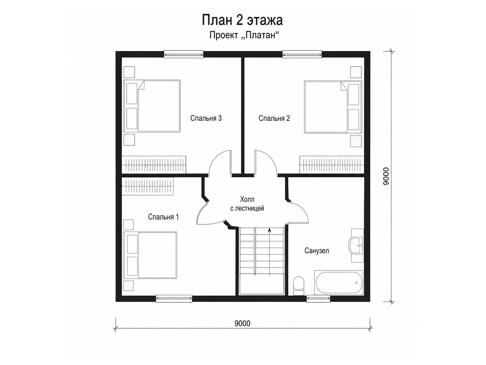 Платан — дом из бруса, планировка 2 этажа