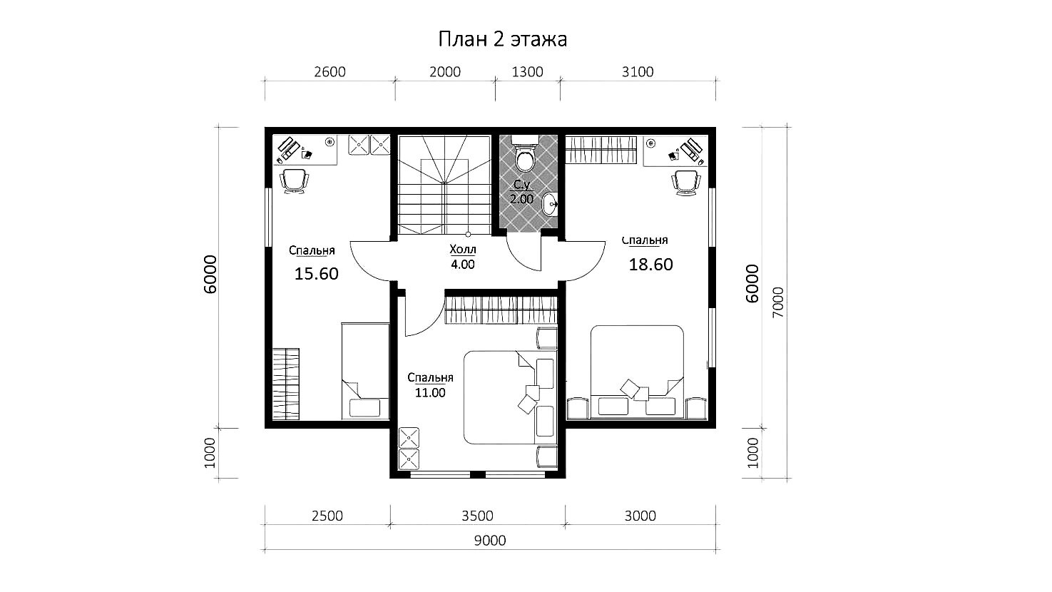 Простор - каркасный дом 11.5х7 - планировка 2 этажа