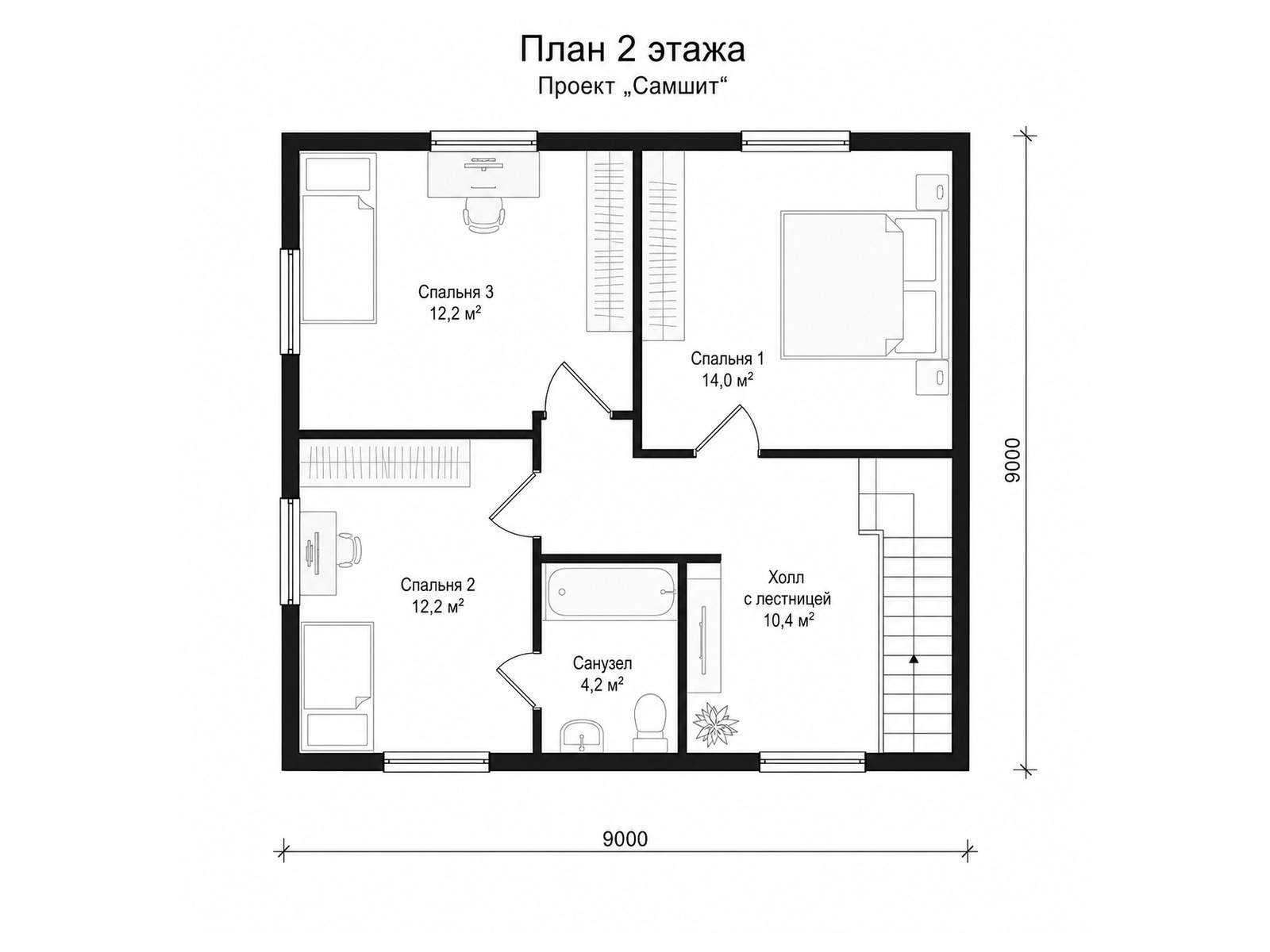 Самшит — дом из бруса, планировка 2 этажа