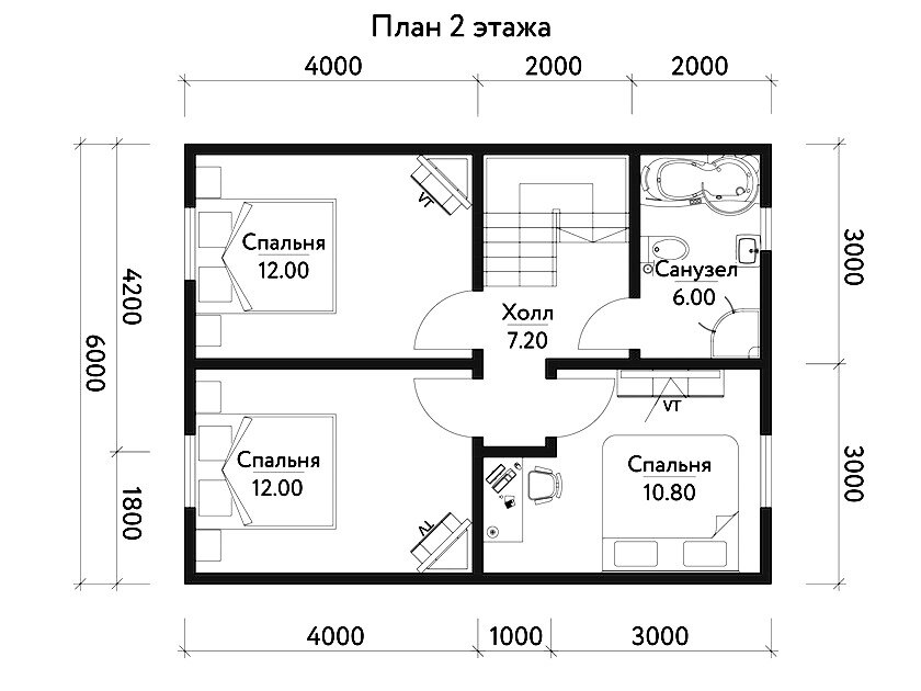 Секвойя - каркасный дом 8х7.5 - планировка 2 этажа